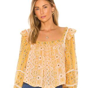 Free People "Mostly Meadow" blouse in yellow, size M, excellent condition